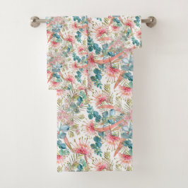 Conjunto De Toalhas Grevillea Rosa e Eucalipto