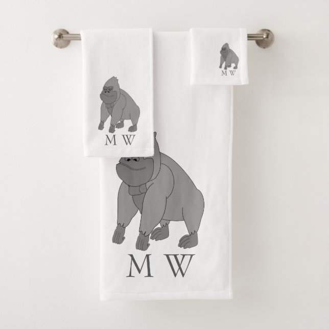 Conjunto De Toalhas Grey Gorilla Design Monogrammed (Insitu)