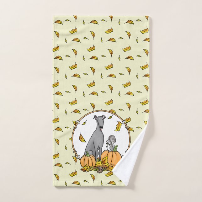 Conjunto De Toalhas Greyhound (cinza) Cachorros Pumpkins Deixa Engraça (Toalha de mão)