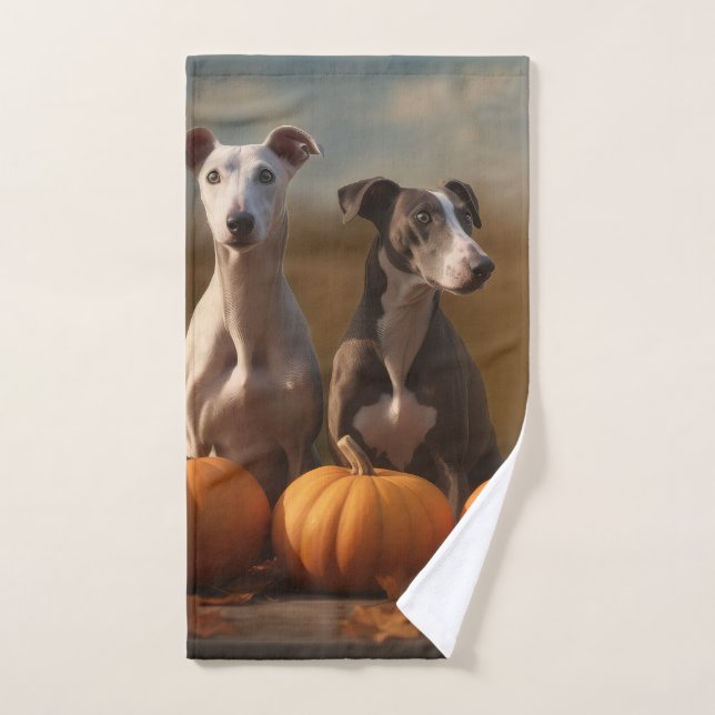 Conjunto De Toalhas Greyhound Puppy Autumn Delight Pumpkin (Toalha de mão)