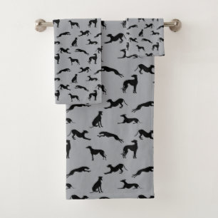 Conjunto De Toalhas Greyhound Silhouettes Black na Cinza