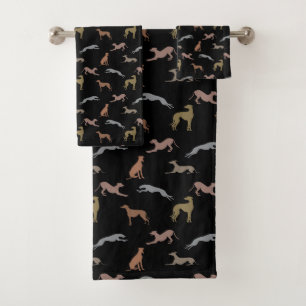 Conjunto De Toalhas Greyhound Silhouettes Testes Metálicos em Preto