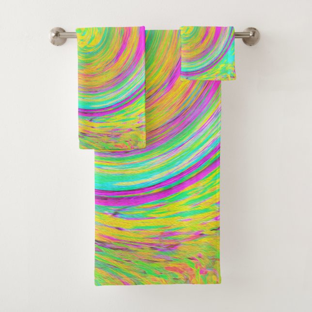 Conjunto De Toalhas Groovy Abstrato púrpura e arco-íris amarelo (Insitu)