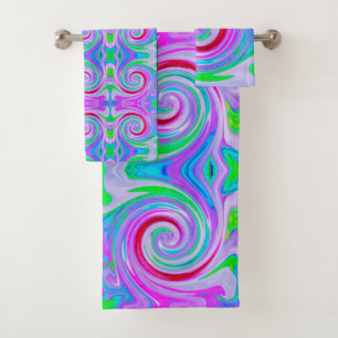 Conjunto De Toalhas Groovy Abstrato Red Swirl em roxo e rosa