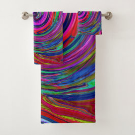Conjunto De Toalhas Groovy Abstrato Retro Magenta Dark Rainbow Swirl