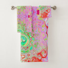 Conjunto De Toalhas Groovy Abstrato Retro Pastel Redemoinho Líquido Ve