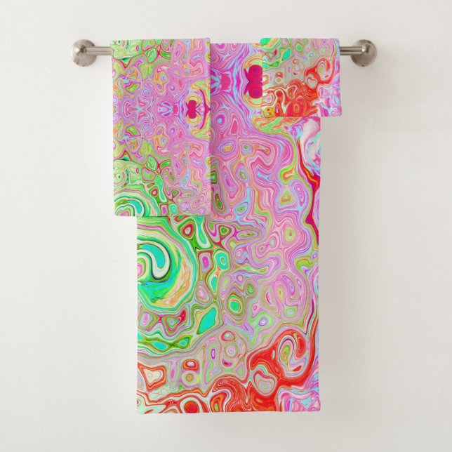 Conjunto De Toalhas Groovy Abstrato Retro Pastel Redemoinho Líquido Ve (Insitu)