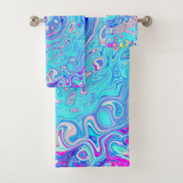Conjunto De Toalhas Groovy Abstrato Retro Robin Ovo Blue Swirl