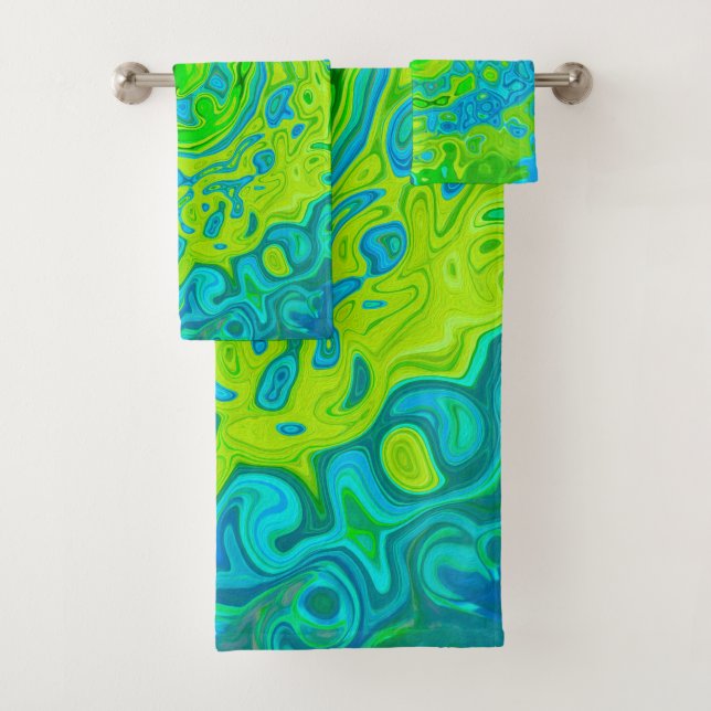 Conjunto De Toalhas Groovy Chartreuse e Aquamarine Líquido Turbilhão (Insitu)