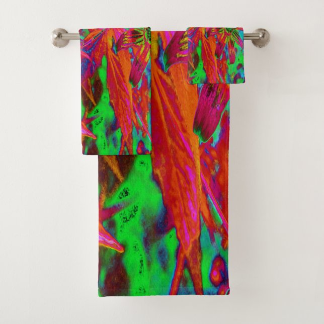 Conjunto De Toalhas Groovy Vermelho e Verde Psicodélico (Insitu)