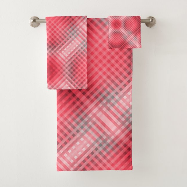 Conjunto De Toalhas Grunagem de xadrez vermelha e cinza (Insitu)