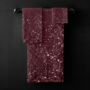 Conjunto De Toalhas Grunge de Vinho Glimeroso   Sangria Bordeaux Damas