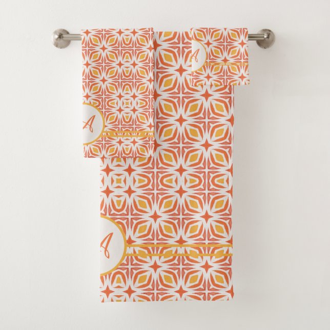 Conjunto De Toalhas Grunge Monograma | Padrão Elegante Vermelho e Lara (Insitu)