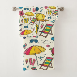 Conjunto De Toalhas Guarda-chuva Colorido de Verão na Praia