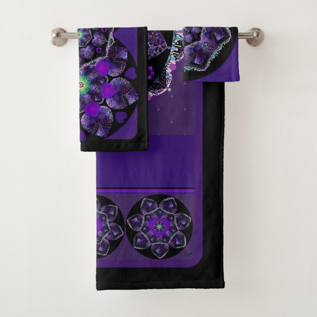 Conjunto De Toalhas Guarda-chuva e corações roxos .7 (Insitu)