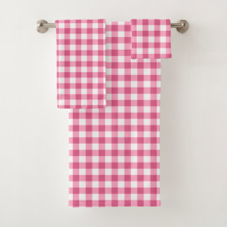 Conjunto De Toalhas Guingão cor-de-rosa e branco feminino