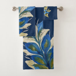 Conjunto De Toalhas Guirlanda Azul Floral Aquarela Pintada à Mão sobre