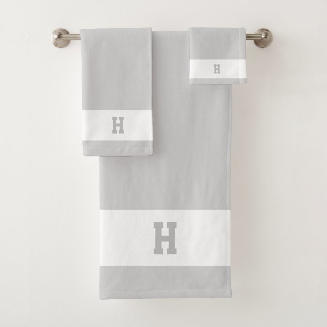 Conjunto De Toalhas H Monograma em Cinza Claro e Branco (Insitu)