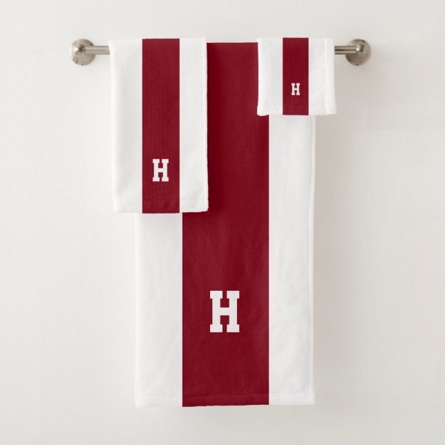 Conjunto De Toalhas H Monograma em Listras Vermelhas e Brancas (Insitu)