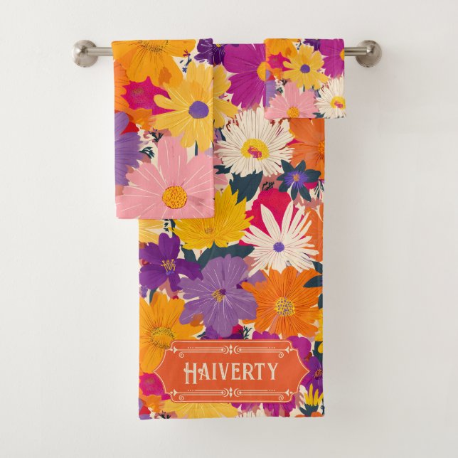 Conjunto De Toalhas Haiverty Crowded Blooms Modern Floral (Insitu)