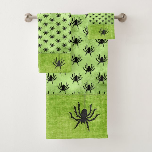 Conjunto De Toalhas Halloween Enorme Padrões de Aranha Verde (Insitu)