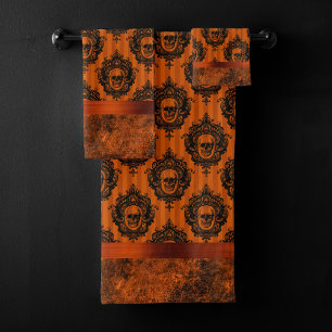 Conjunto De Toalhas Halloween Gótica Chic   Peles laranja e pretas
