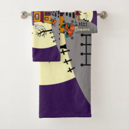 Conjunto De Toalhas Halloween Hauneen Casa Negra Bat Lua Cheia Fantasm