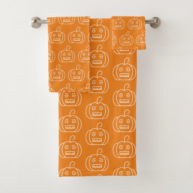 Conjunto De Toalhas Halloween Orange Pumpkins Pattern Spooky Scary (Insitu)