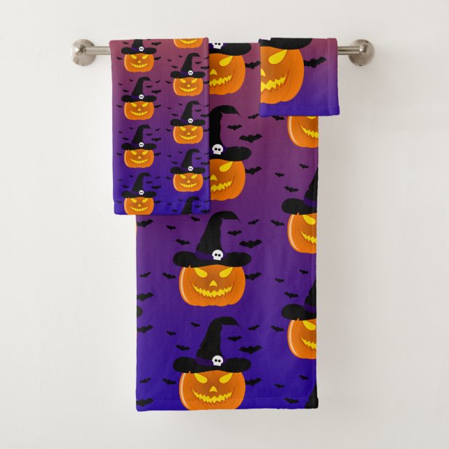 Conjunto De Toalhas Halloween Pumpkin Jack o’ Lantern Withat (Insitu)