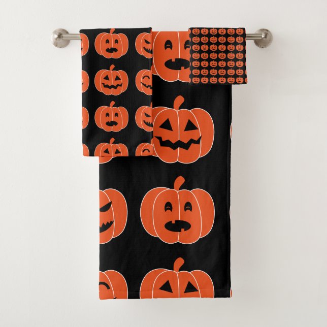 Conjunto De Toalhas Halloween Pumpkin Jack-O-Lanterna Negro Negro Spoo (Insitu)
