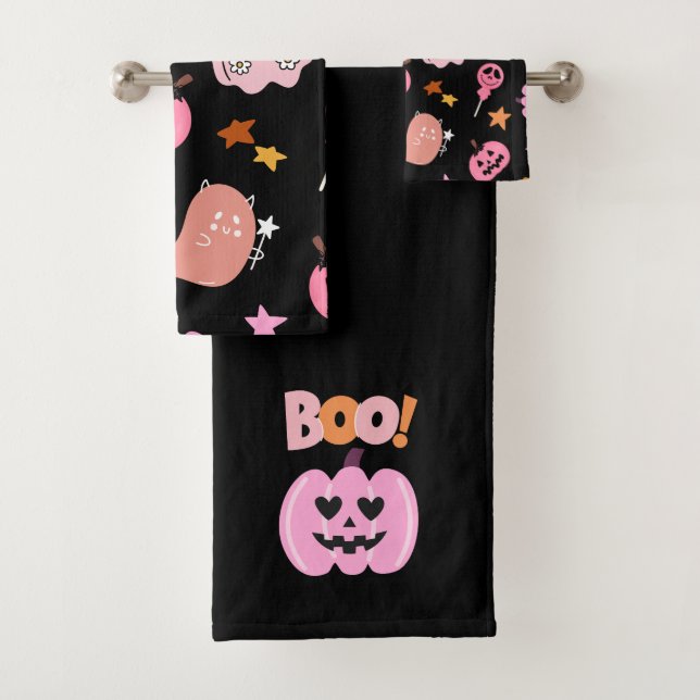 Conjunto De Toalhas Halloween Rosa (Insitu)