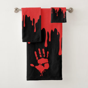 Conjunto De Toalhas Halloween Sangue Derrubando Vermelho Negro Assusta