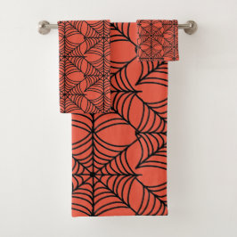 Conjunto De Toalhas Halloween Spider Webs on Orange