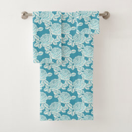 Conjunto De Toalhas Hand Drawn Peony Floral Blue Towel Set
