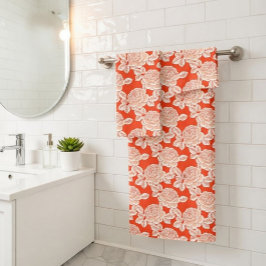 Conjunto De Toalhas Hand Drawn Peony Floral Coral Red Towel Set
