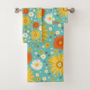 Conjunto De Toalhas Happy Daisy Colorful Pattern Daisies Azul