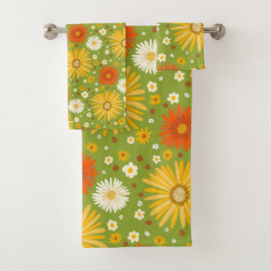 Conjunto De Toalhas Happy Daisy Colorful Pattern Daisies Green