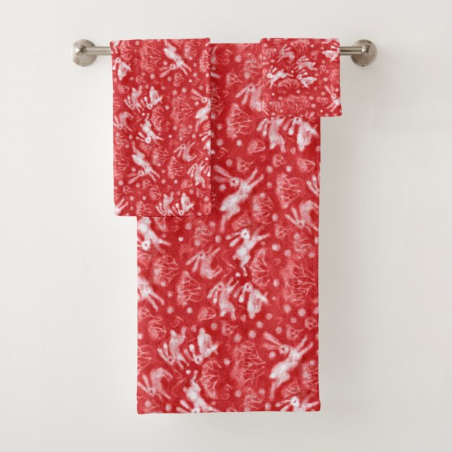 Conjunto De Toalhas Hares Snow Field Bunnies Rabbit Winter Patterno Re (Insitu)