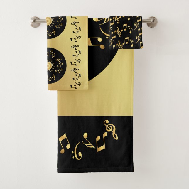 Conjunto De Toalhas Harmonie de notes elegant noir et jaune doré (Insitu)