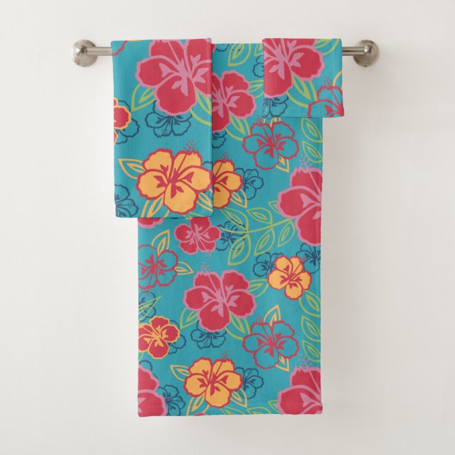 Conjunto De Toalhas Havaiano Hibiscus (Insitu)