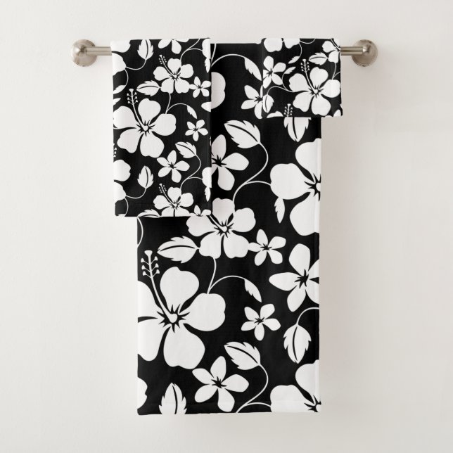 CONJUNTO DE TOALHAS HAWAIIAN HULA (HIBISCUS) BLACK BATH TOWEL SET (Insitu)