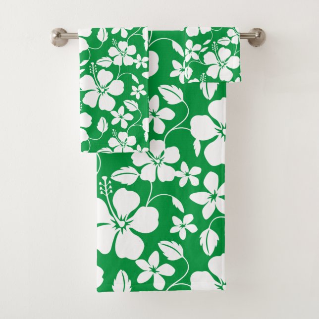 CONJUNTO DE TOALHAS HAWAIIAN HULA (HIBISCUS) GREEN BATH TOWEL SET (Insitu)