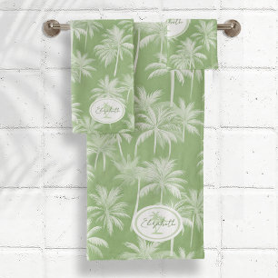 Conjunto De Toalhas Hawaiian Palm Tree Silhouette Green ID1093
