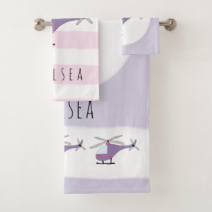 Conjunto De Toalhas Helicóptero Roxo Da Menina Cuja Forma De Bebê É Be