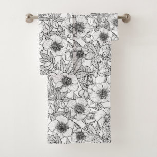 Conjunto De Toalhas Hellebores a preto e branco