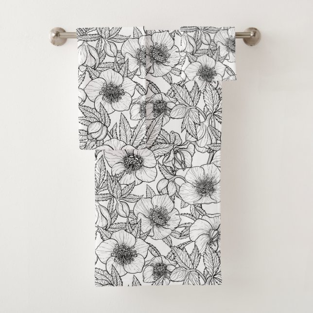 Conjunto De Toalhas Hellebores a preto e branco (Insitu)