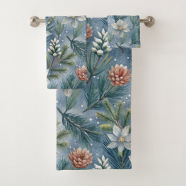 Conjunto De Toalhas Hello Winter Pines & Flowers 