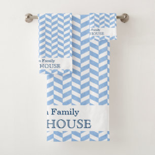 Conjunto De Toalhas Herringbone Blue Beach House Nome personalizado