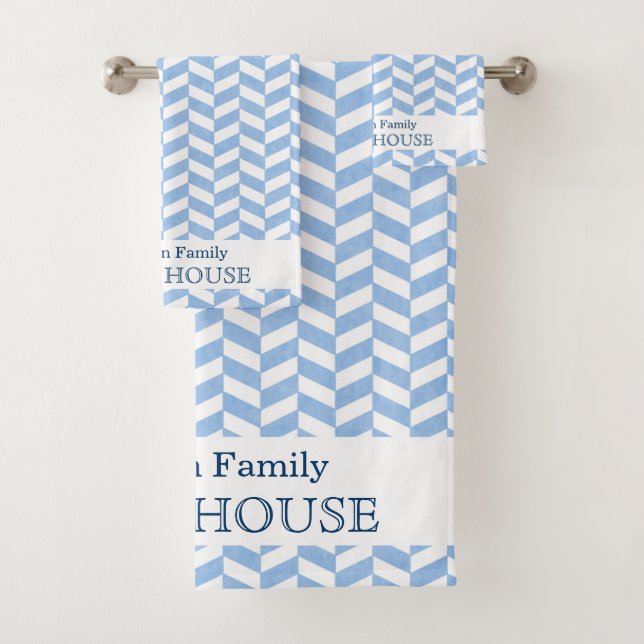 Conjunto De Toalhas Herringbone Blue Beach House | Nome personalizado (Insitu)
