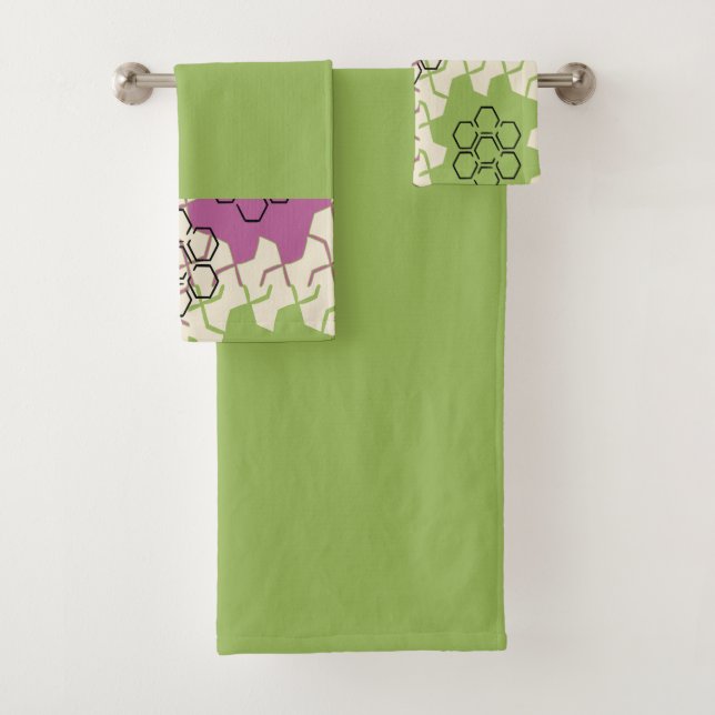 Conjunto De Toalhas Hexagonal Verde e Rosa (Insitu)